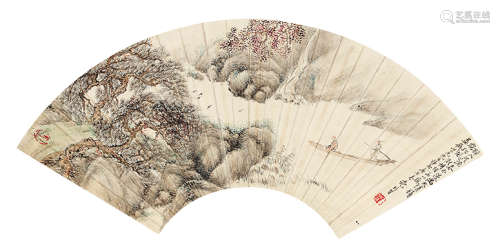 袁培基（1870～1943） 泛舟游春图 设色纸本 立轴