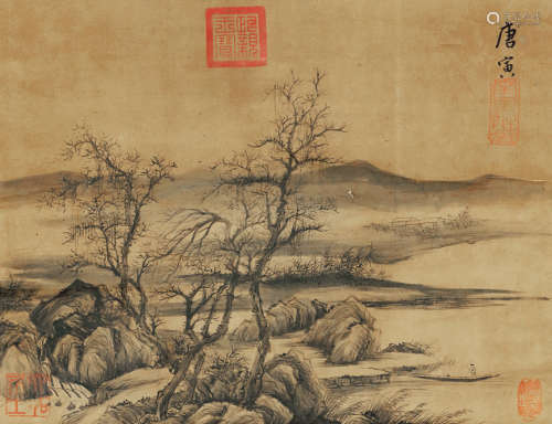 唐寅（1470～1524） 寒江归舟图 水墨纸本 立轴