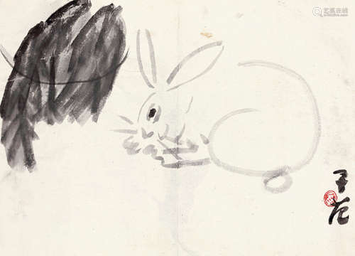 崔子范（1915～2011） 玉兔 设色纸本 镜芯