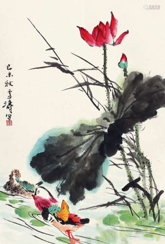 王雪涛（1903～1982） 荷塘雅趣图 设色纸本 镜芯
