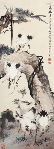 张聿光（1885～1968） 松鹤图 设色纸本 立轴