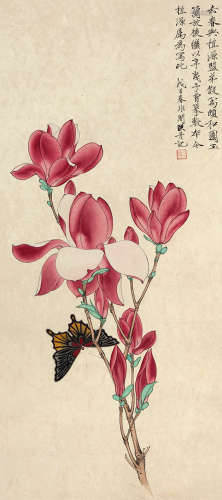 于非闇（1889～1959） 花蝶图 设色纸本 镜框