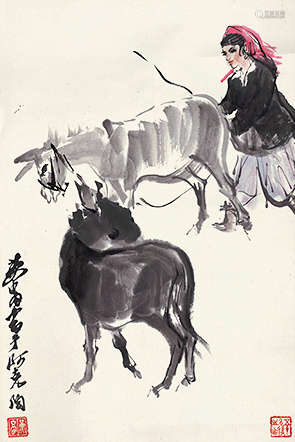 黄胄（1925～1997） 牧驴图 设色纸本 镜芯
