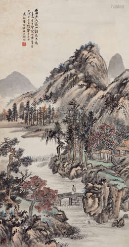 陆恢（1851～1920） 溪山访友图 设色纸本 立轴