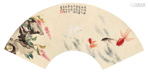 金章（1884～1939） 鱼乐图 设色纸本 扇面