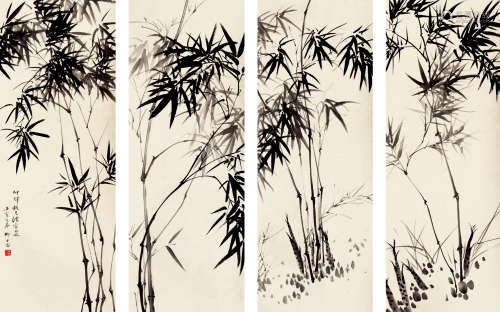 柳子谷（1901～1986） 墨竹 水墨纸本 四屏立轴