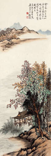 吴一峰（1907～1998） 秋亭观江图 设色纸本 立轴