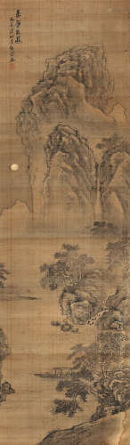 吴观岱（1862～1929） 赤壁夜游 水墨绢本 立轴