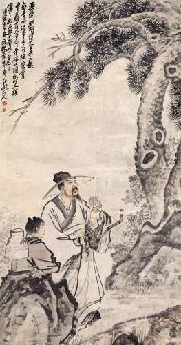 王震（1867～1938） 陶渊明诗意图 设色纸本 立轴