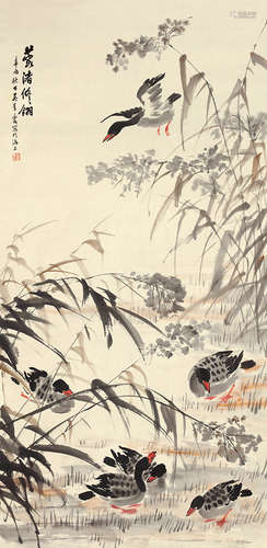 吴青霞（1910～2008） 蓉渚修翎 设色纸本 立轴