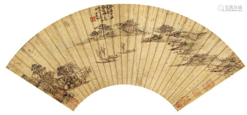 王原祁（1642～1715） 泛舟图 设色纸本 扇面