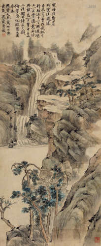 吴大澄（1835～1902） 秋山飞瀑图 设色纸本 立轴