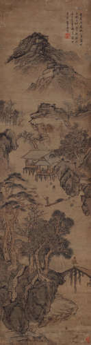 蓝瑛（1585～1664） 春江放舟图 设色纸本 立轴
