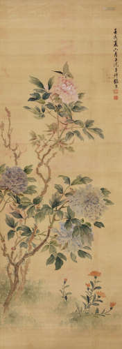 张熊（1803～1886） 花卉 设色绢本 镜芯