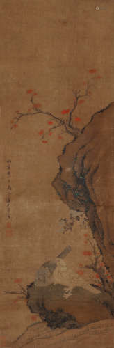 蒋廷锡（1669～1732） 红叶双栖图 设色绢本 立轴