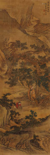 文鼎（1766～1852） 张琴和古松 设色绢本 立轴