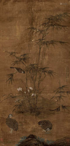 邹一桂（1686～1772） 竹雀图 设色绢本 立轴