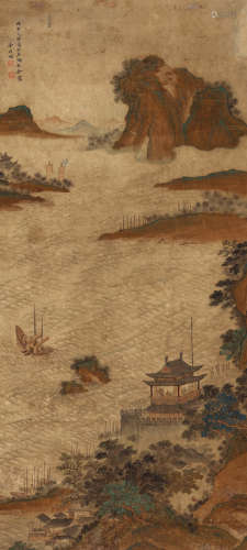 金俊明（1602～1675） 观潮图 设色纸本 立轴