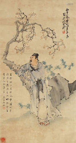 任熏（1835～1893） 赏梅图 设色纸本 镜芯