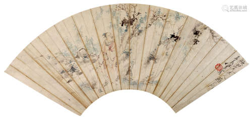 任熏（1835～1893） 独坐幽篁图 设色纸本 扇面