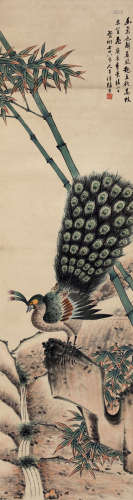 张熊（1803～1886） 孔雀开屏 设色纸本 立轴