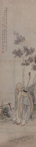 钱慧安（1833～1911） 竹里清风引鹤行 设色纸本 立轴
