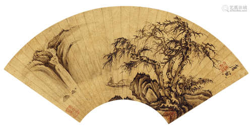 唐寅（1470～1524） 泛舟观瀑图 水墨纸本 扇面