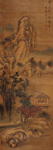 罗牧（1622～1705） 诗在秋山红树中 设色绢本 立轴