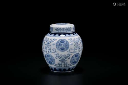 A Small Blue And White 'Flower' Jar