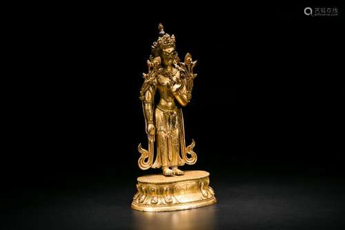 A Gilt Bronze Figure Of Guanyin