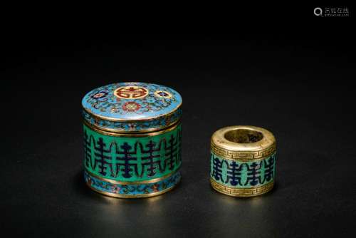 A Cloisonne Enamel Thumb Ring And Box