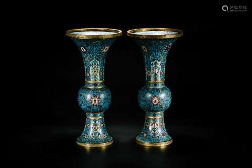 A Pair of Cloisonne Enamel Vases, Gu