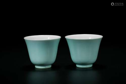 A Pair of Small Celadon-Glazed Cups