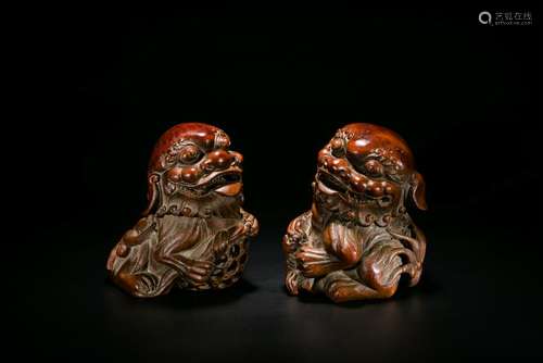 A Pair of Bamboo Carving of Lions