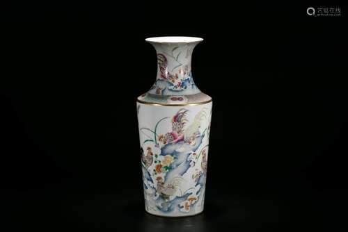 A Fine 'Rooster' Rouleau Vase