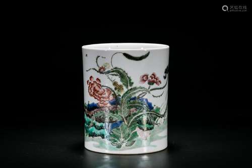 A Wucai 'Flower And Butterfly' Brush Pot