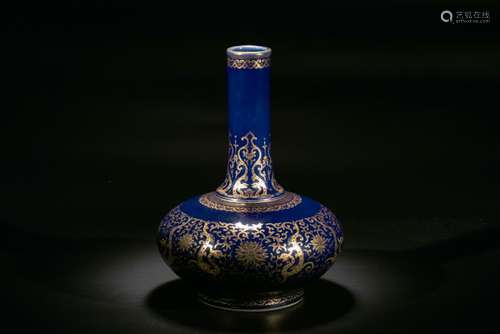 A Blue-Glazed Gilt-Decorated 'Dragon' Vase