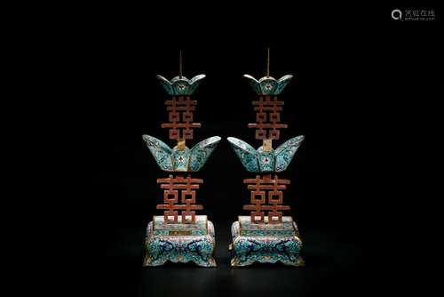 A Pair of Cloisonne Enamel Candlesticks