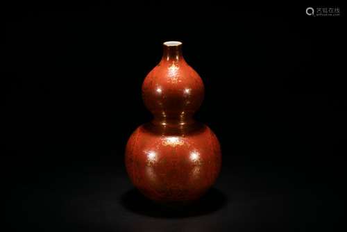 A Red-Ground Gilted Double-Gourd Vase