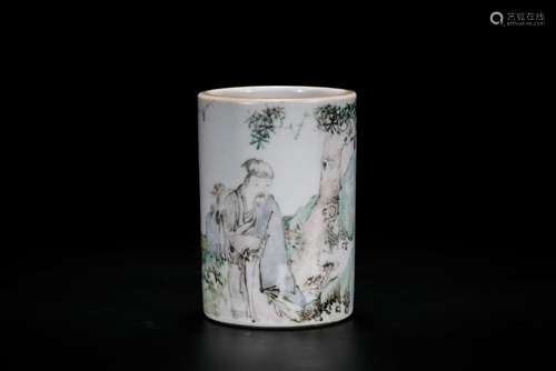 A Qianjiang Enamelled 'Figure' Brush Pot