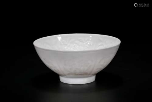 A Rare White-Glazed Carved Bowl