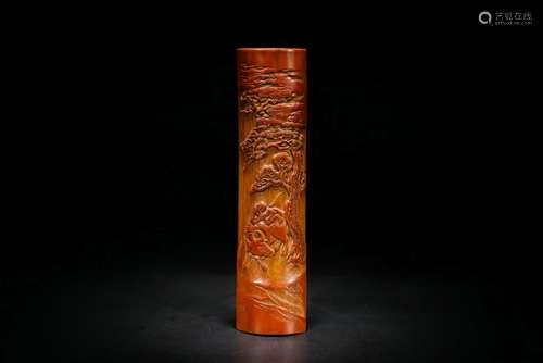 A Bamboo Carved And Inscribed Wrist Rest