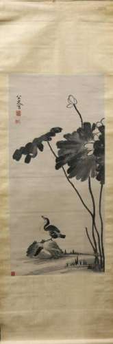 Chinese Scroll, Manner of Bada Shanren, Lotus and Duck
