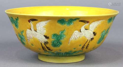 Chinese Famille Jaune Bowl, Cranes