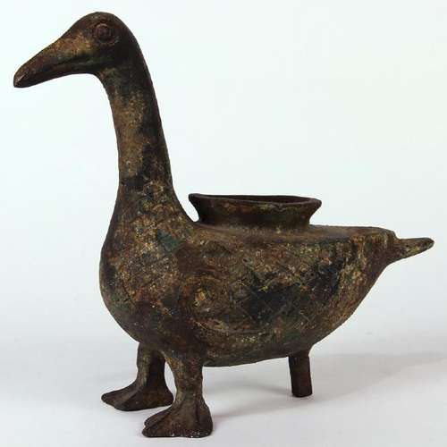 Chinese Bronze Duck-Form Zun Vessel