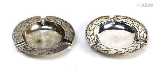 Pair of Dirk Van Erp marked sterling silver ash trays,