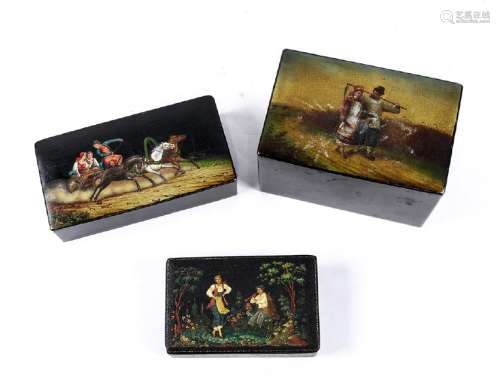 (lot of 3) Russian Fedoskino lacquer box group,