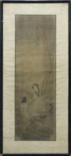 Chinese Framed Painting, Beauties by Willow Tree