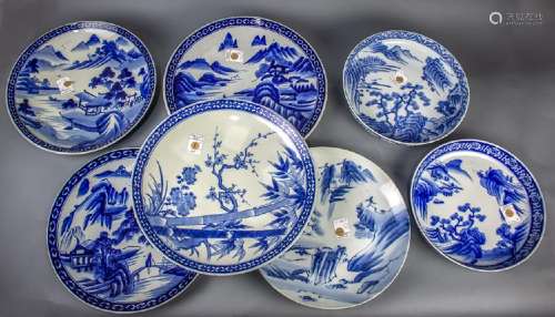 (lot of 7) Japanese Blue-and-White Chargers