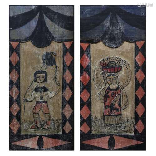 Pair of polychrome decorated New Mexican wooden